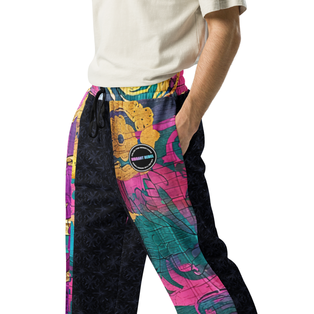 Vibrant abstract unisex Wide-leg joggers, colorful streetwear joggers, bold art joggers, graphic hoodie
