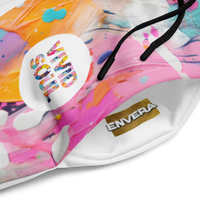 Unisex Wide-leg joggers featuring colorful abstract paint splatter artwork in bold multicolor tones