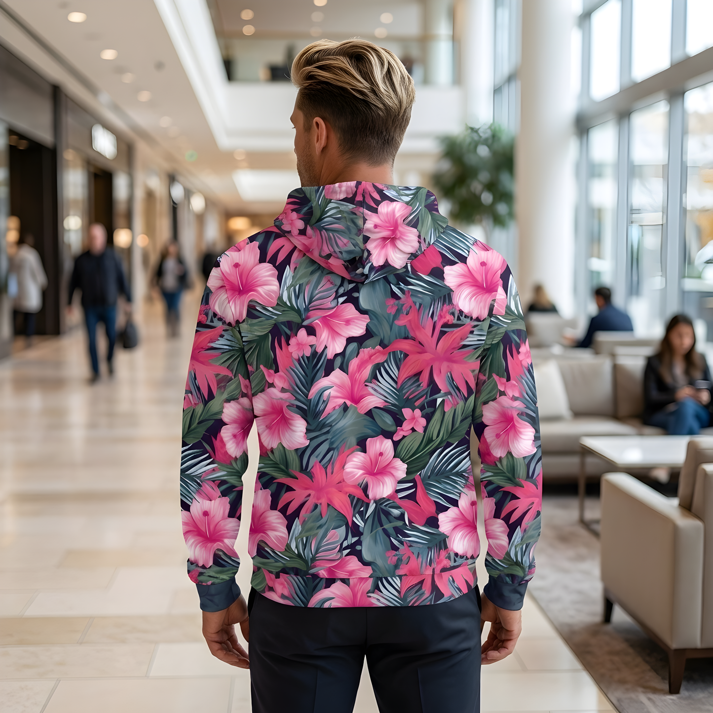 VIBRANT REBEL Tropical floral streetwear zip hoodie, vibrant all-over print, eye-catching design, standout fashion | Trendy design