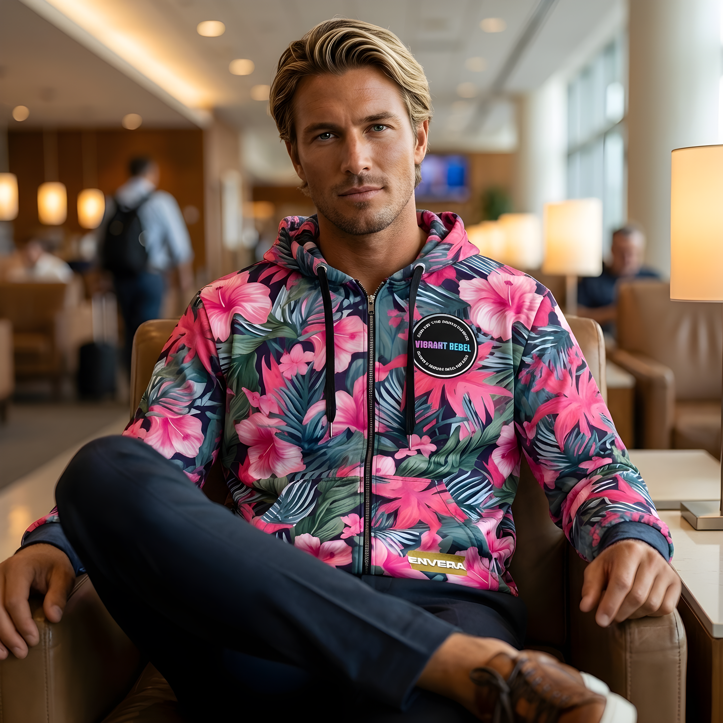 VIBRANT REBEL Tropical floral streetwear zip hoodie, vibrant all-over print, eye-catching design, standout fashion | Trendy design