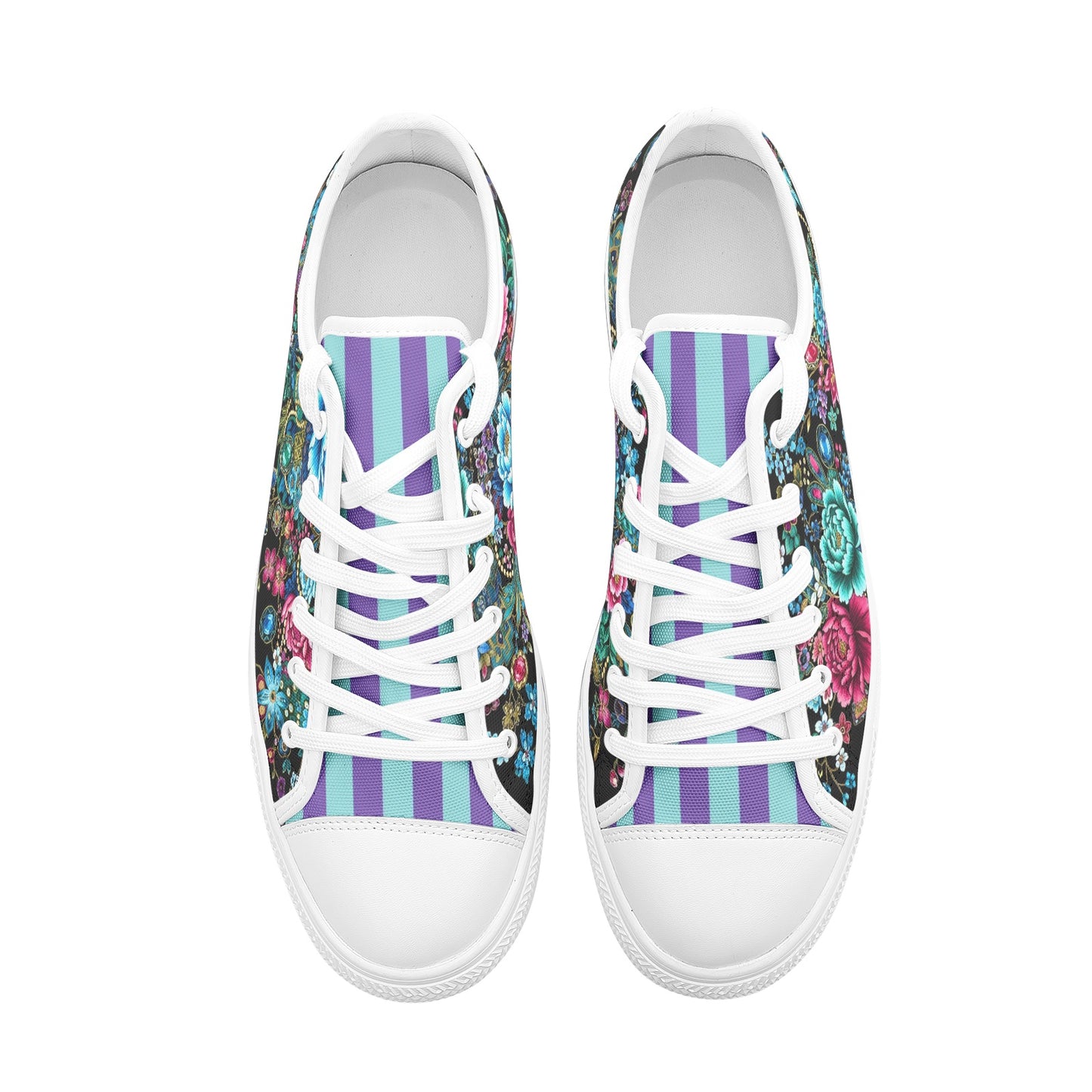 ENVERA Unisex Low Top Canvas Shoes "Midnight Bloom" | Colorful Floral Sneakers | Vibrant Floral Footwear | Vivid Designer Shoes