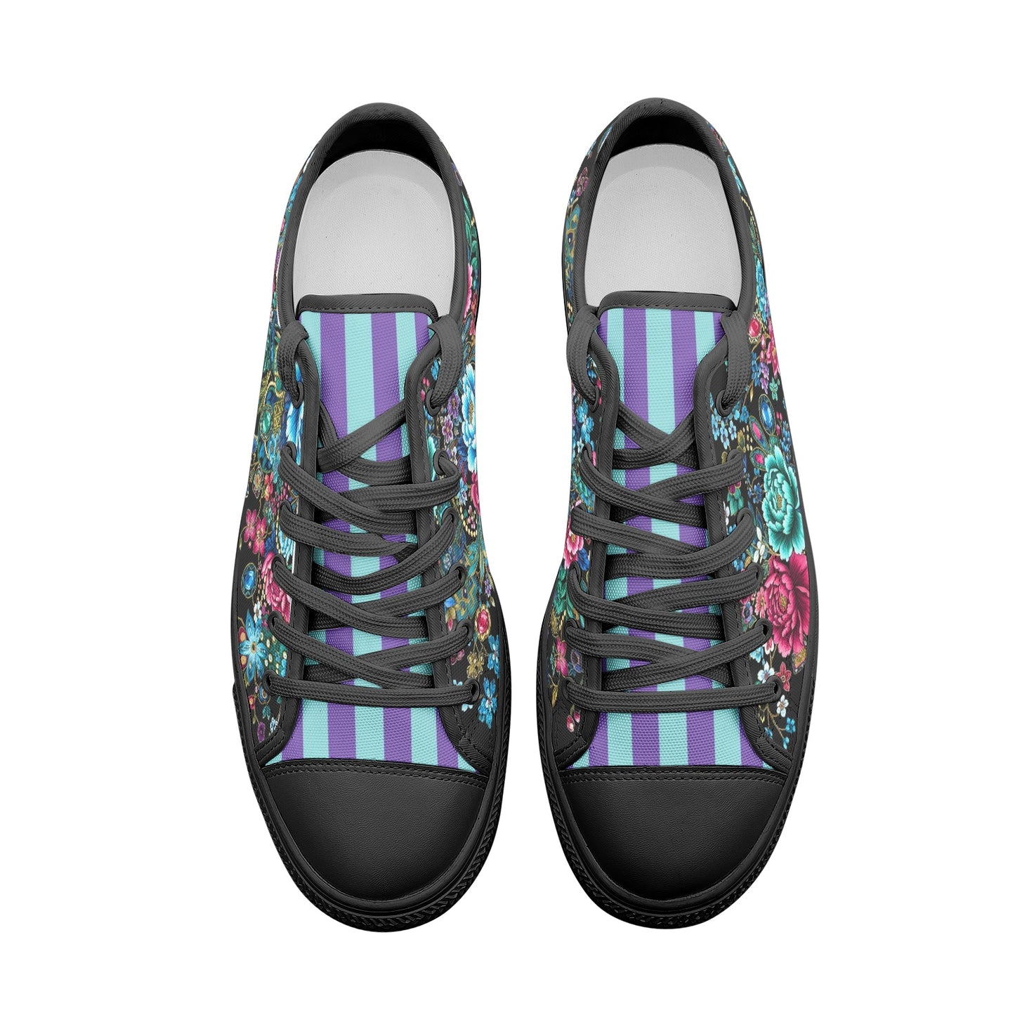 ENVERA Unisex Low Top Canvas Shoes "Midnight Bloom" | Colorful Floral Sneakers | Vibrant Floral Footwear | Vivid Designer Shoes