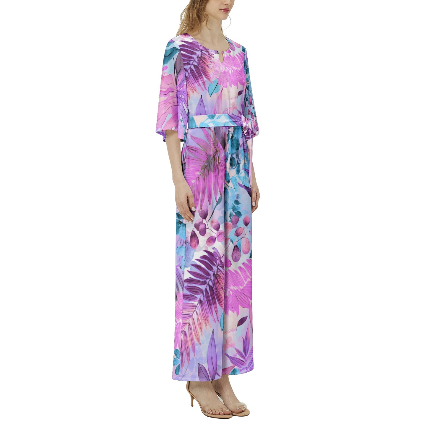 Vibrant Tropical Chic Jumpsuit – Bold Color Block & Botanical Print | Wide Leg, Relaxed Fit | Retro-Inspired Summer Style