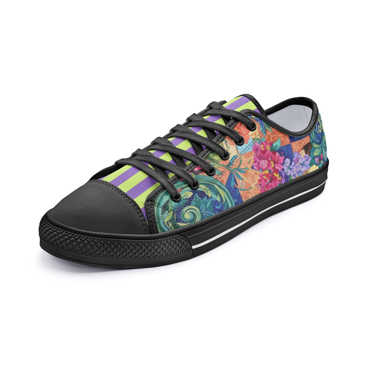 ENVERA Unisex Low Top Canvas Shoes "St. Tropez" | Colorful Floral Sneakers | Vibrant Floral Canvas Shoes | Vivid Designer Shoes