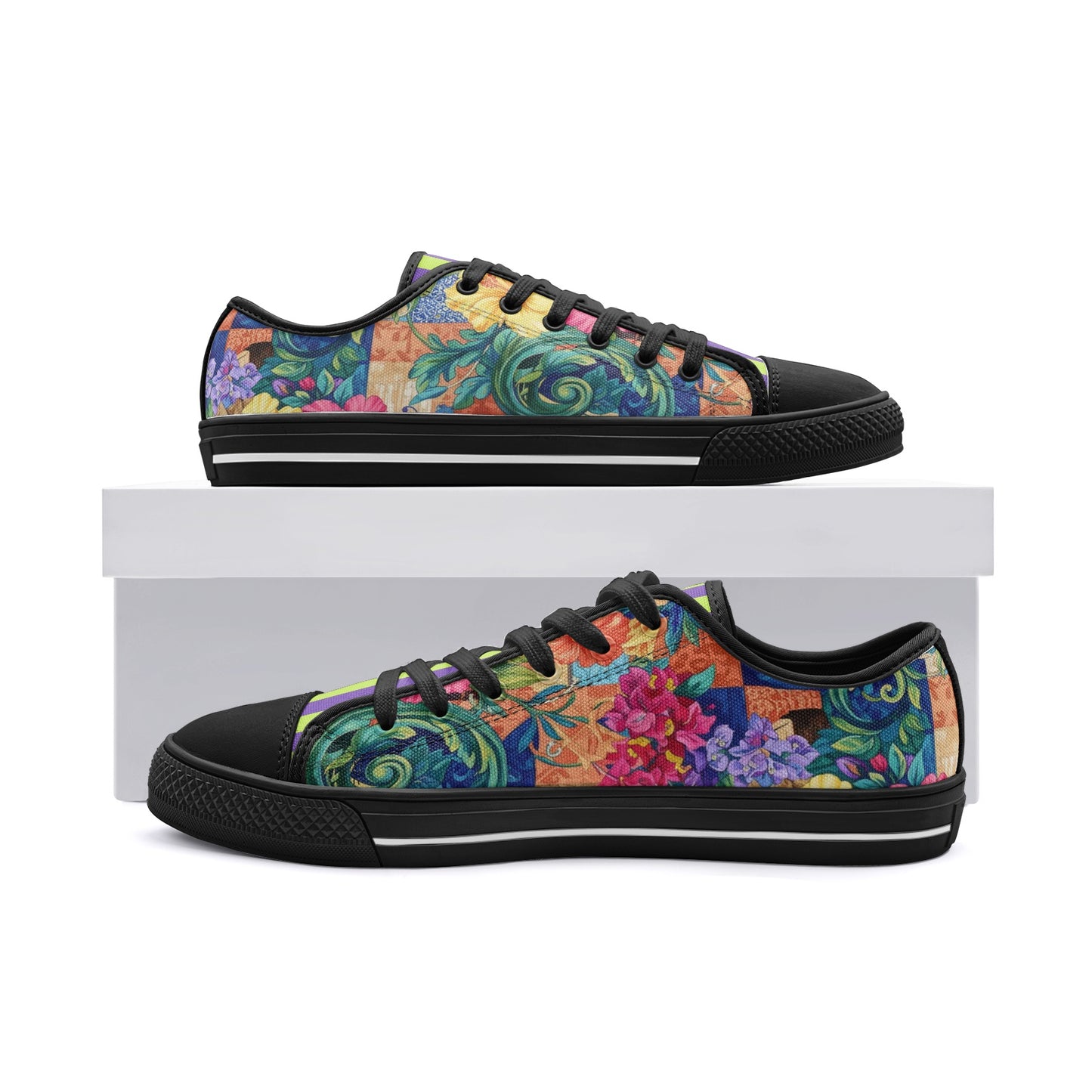 ENVERA Unisex Low Top Canvas Shoes "St. Tropez" | Colorful Floral Sneakers | Vibrant Floral Canvas Shoes | Vivid Designer Shoes