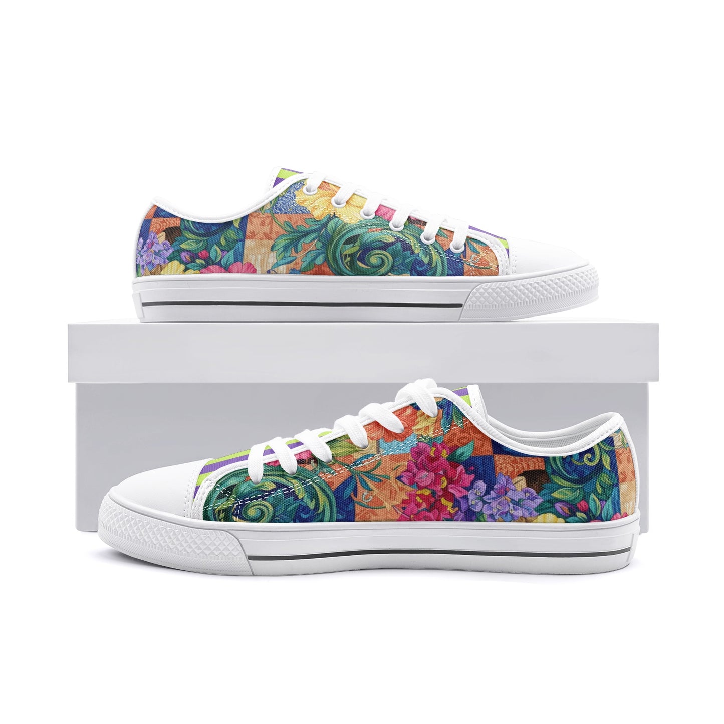 ENVERA Unisex Low Top Canvas Shoes "St. Tropez" | Colorful Floral Sneakers | Vibrant Floral Canvas Shoes | Vivid Designer Shoes