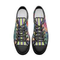 ENVERA St. Tropez floral sneakers featuring vibrant flowers, teal swirls, and purple and lime striped tongue