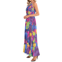 Vibrant Painterly Floral Halter Maxi Dress | Luxe Resort Maxi Dress with Flowing Silhouette & Statement Botanical Print