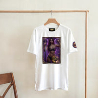 Justice Angel heavyweight unisex streetwear T-shirt featuring a powerful female winged angel holding a sword and balanced scales in a bold graphic design