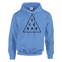 Unisex Techno Angels hoodie with cloud DJ girls mixing techno music, EDM festival-inspired streetwear graphic