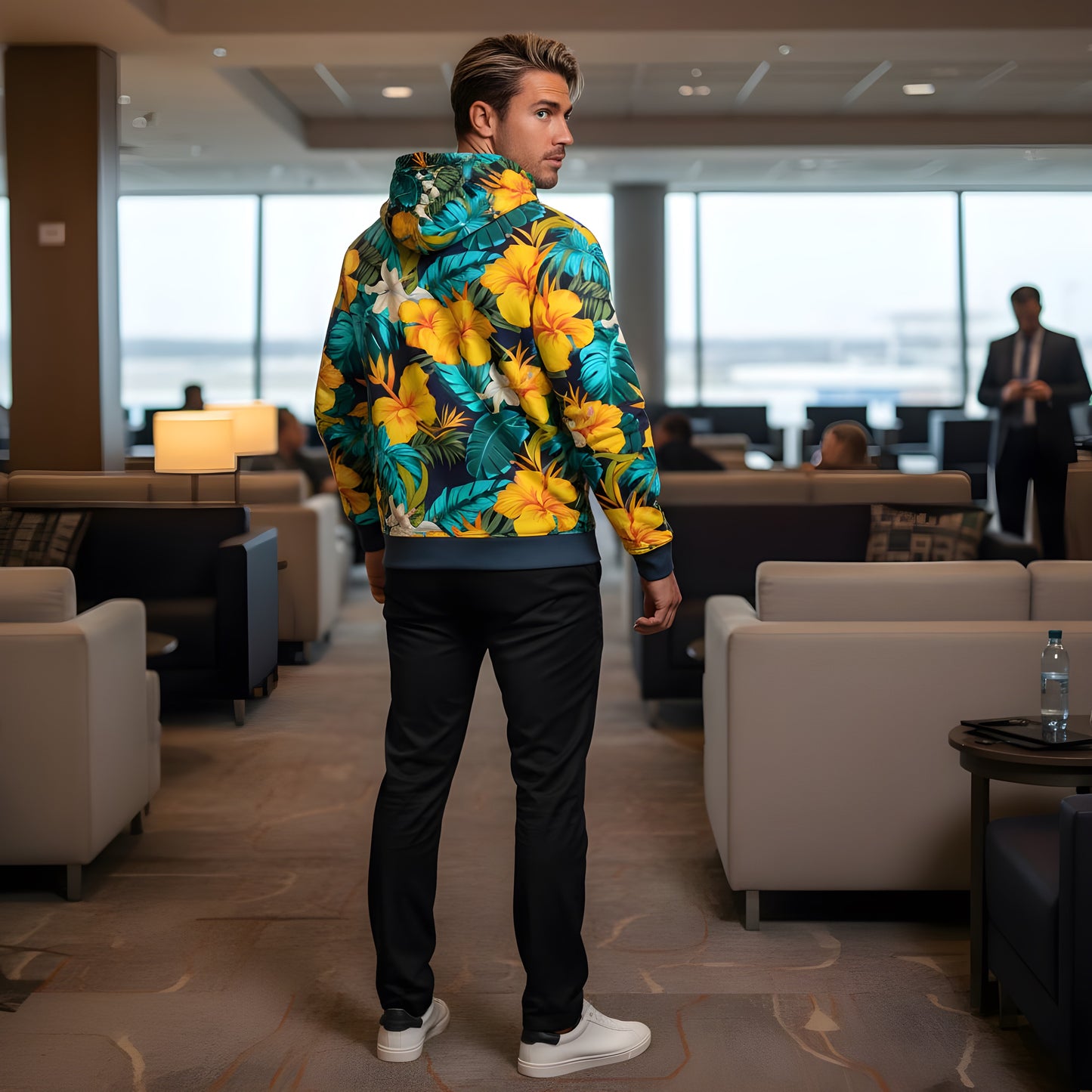 VIBRANT REBEL Tropical floral streetwear zip hoodie, vibrant all-over print, eye-catching design, standout fashion | Trendy design