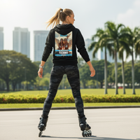 Heavenly Techno Angels unisex streetwear hoodie featuring cloud DJ girls graphic with techno rave theme and “we are spinning techno up here” design