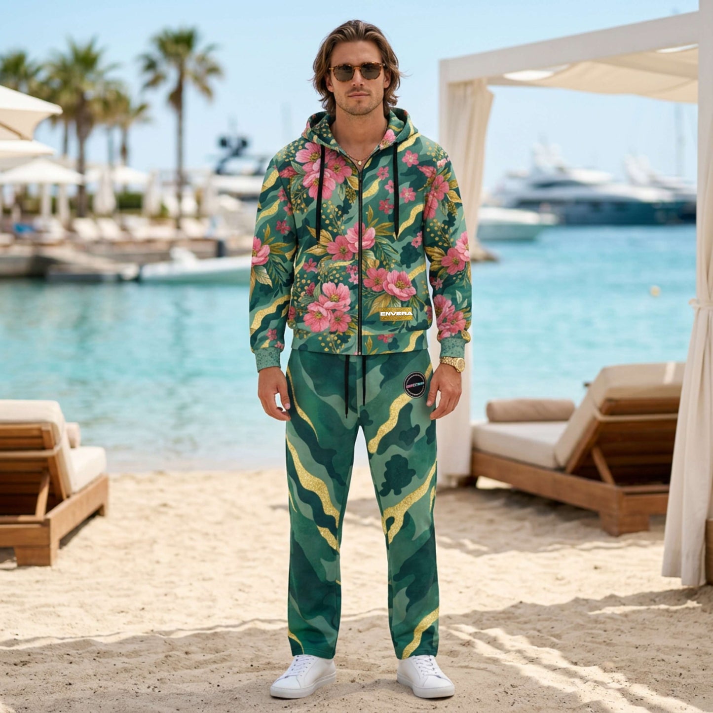 VIBRANT REBEL Floral camouflage unisex Wide-leg joggers, bold streetwear joggers, colorful camo design