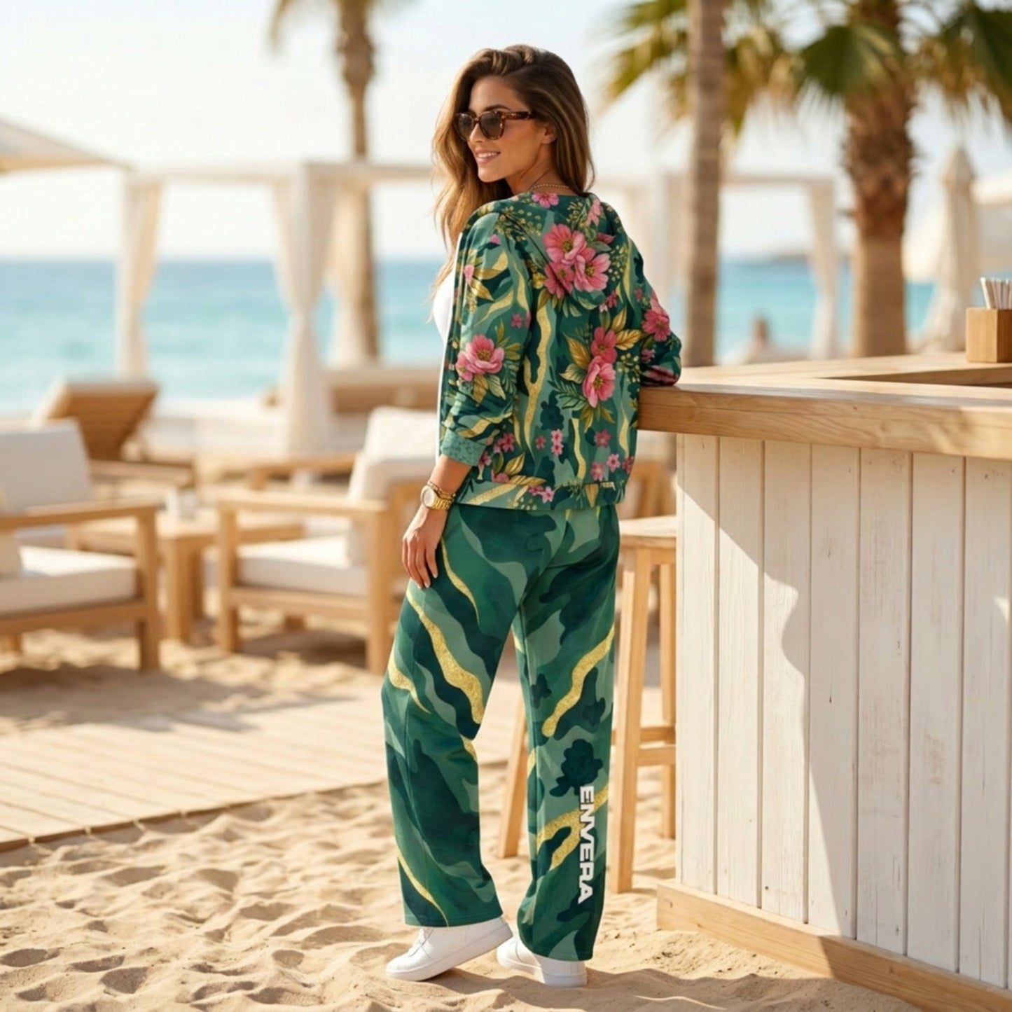 VIBRANT REBEL Floral camouflage unisex Wide-leg joggers, bold streetwear joggers, colorful camo design