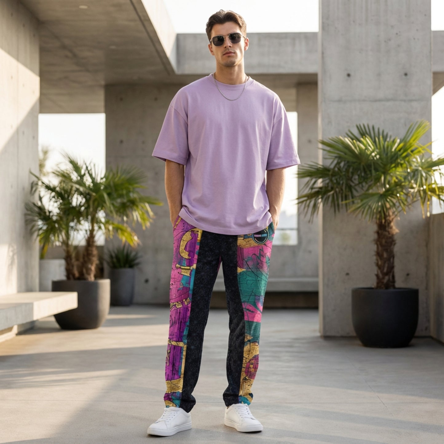 Vibrant abstract unisex Wide-leg joggers, colorful streetwear joggers, bold art joggers, graphic hoodie