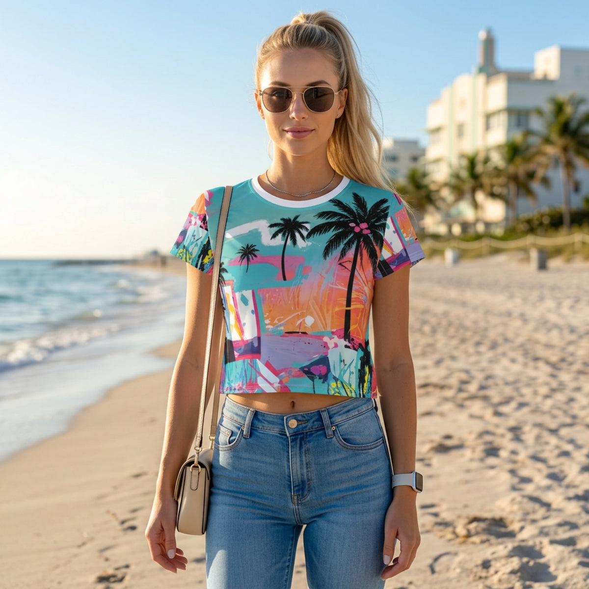 Neon Palm Riot Women's Crop Tee