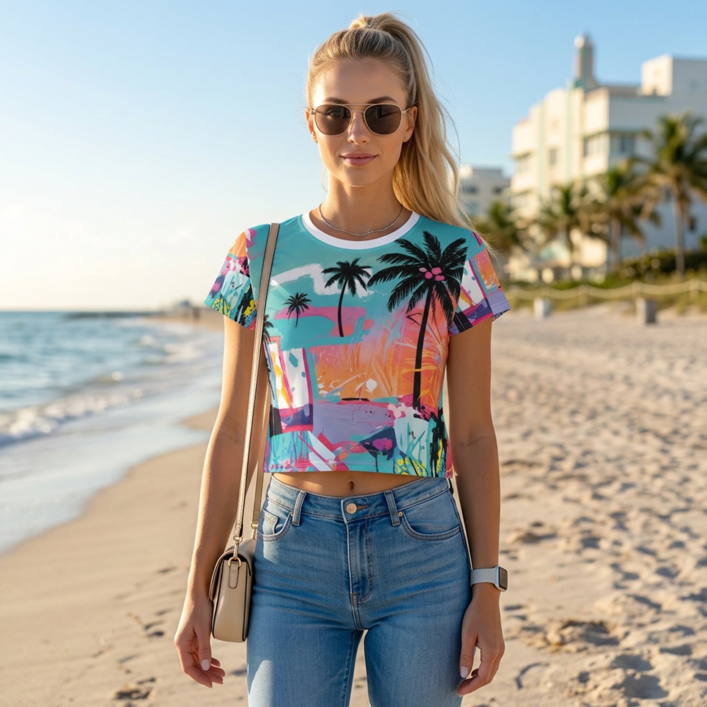 Neon Palm Riot Crop Tee