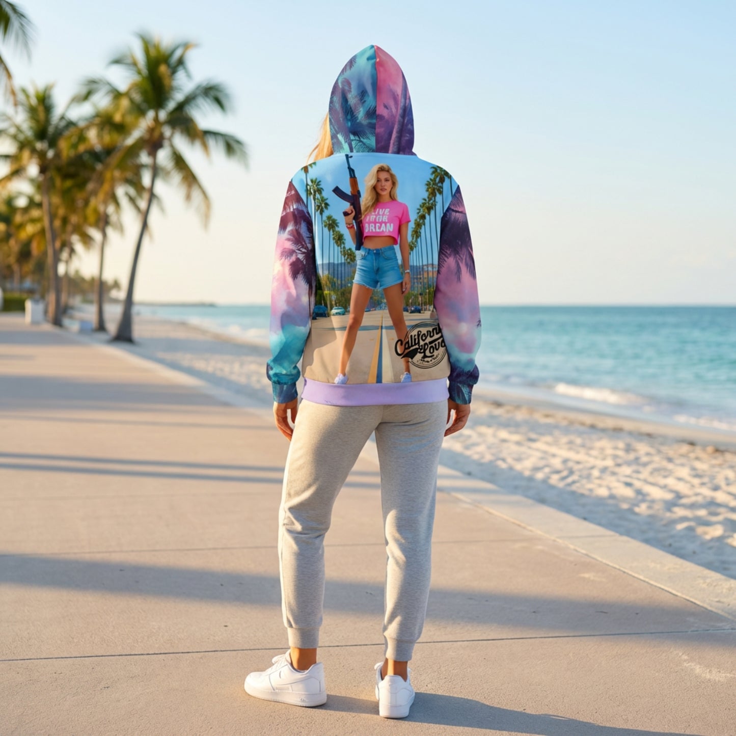 California Love Zip Hoodie | Psychedelic Palm Tree All-Over Print | Streetwear Unisex Hoodie | Vaporwave Aesthetic