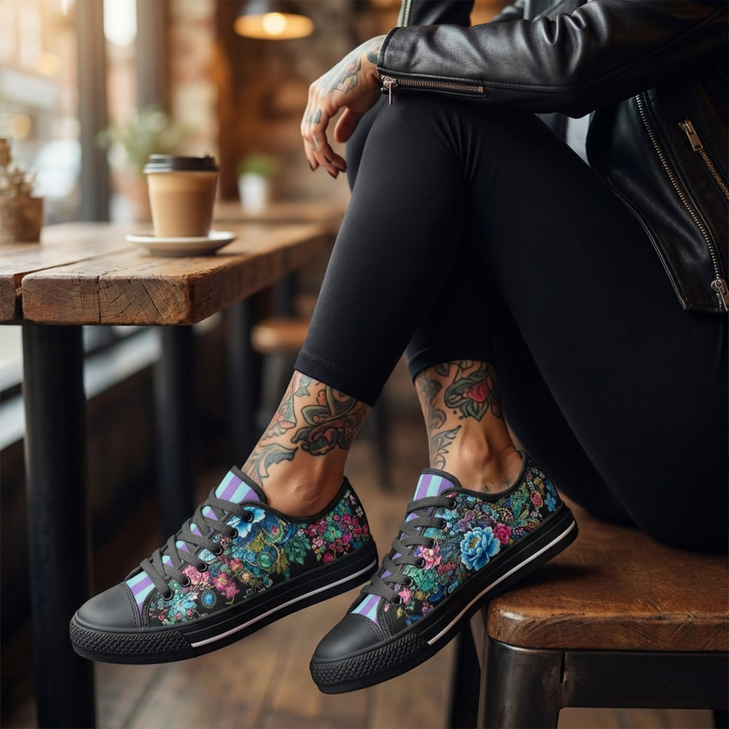 ENVERA Unisex Low Top Canvas Shoes "Midnight Bloom" | Colorful Floral Sneakers | Vibrant Floral Footwear | Vivid Designer Shoes
