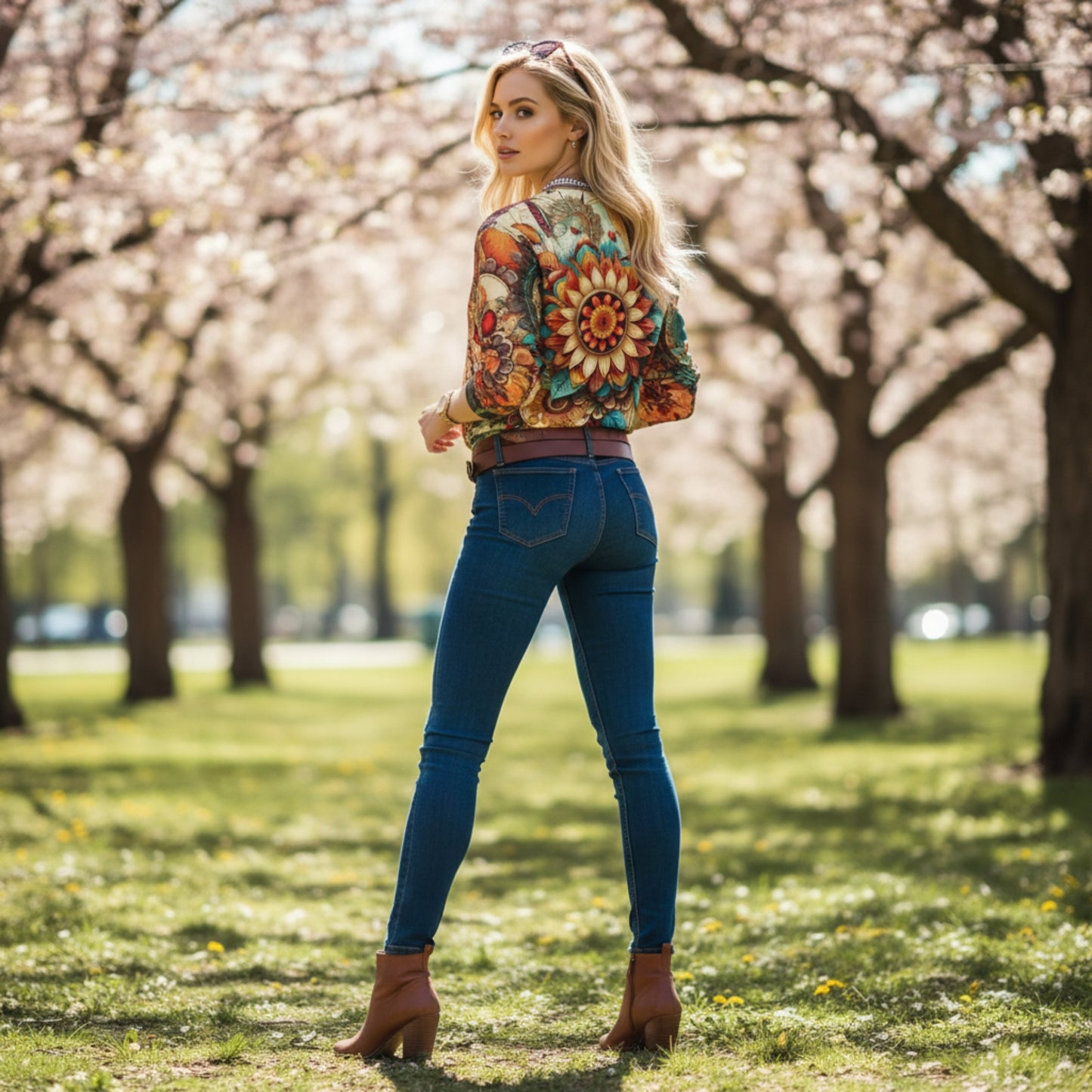 Boho Bloom Unisex Bomber Jacket ZENARA | Floral Mandala All-Over Print | Bohemian Streetwear