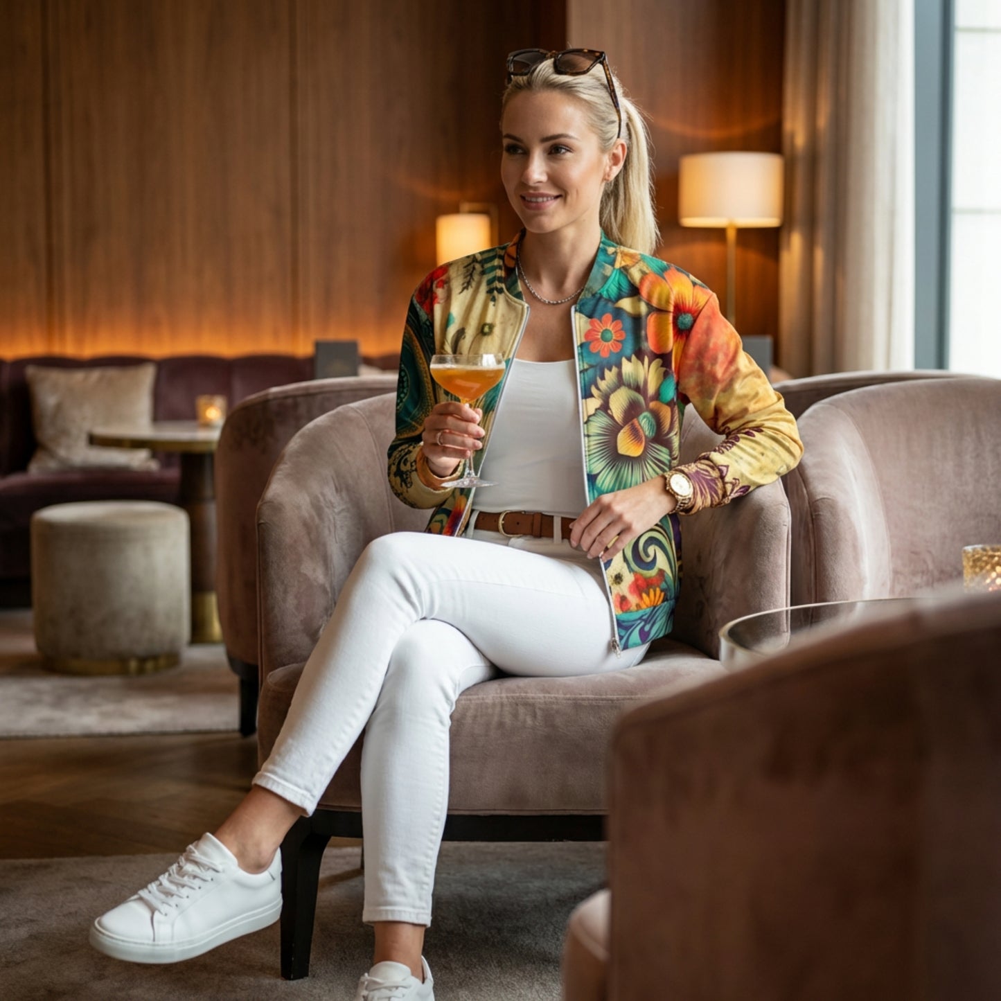Boho Bloom Unisex Bomber Jacket ZENARA | Floral Mandala All-Over Print | Bohemian Streetwear