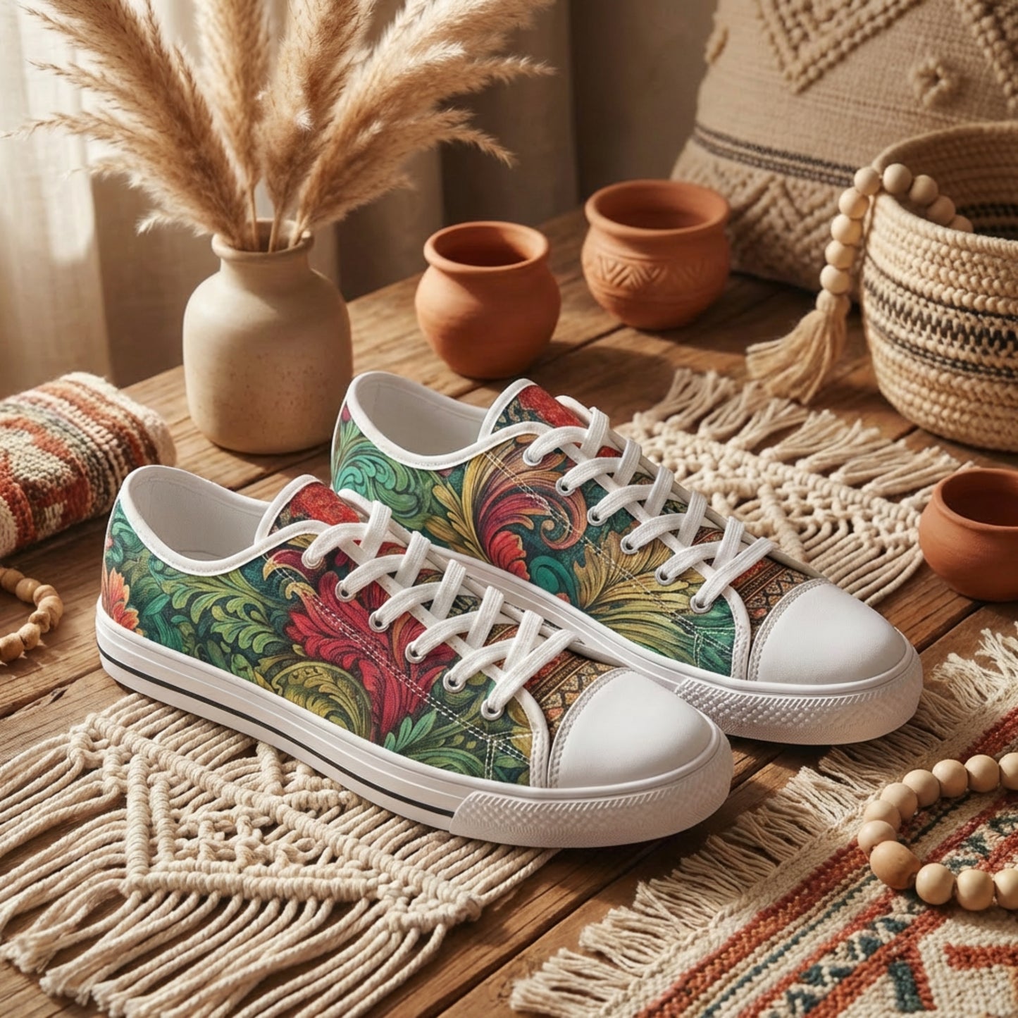 ENVERA Unisex Low Top Canvas Shoes “WILD TAPESTRY” | Boho Floral Pattern Sneakers | Artistic Lifestyle Shoes
