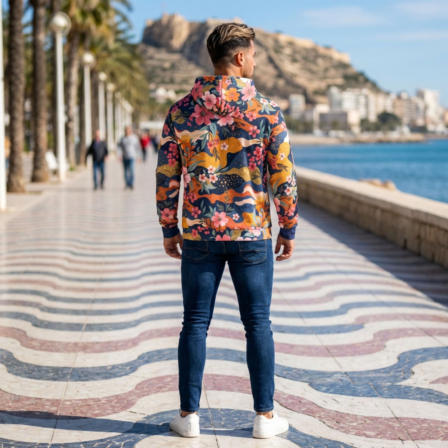 Floral camouflage unisex zip hoodie, bold streetwear hoodie, colorful camo hoodie, artistic floral pattern, standout fashion
