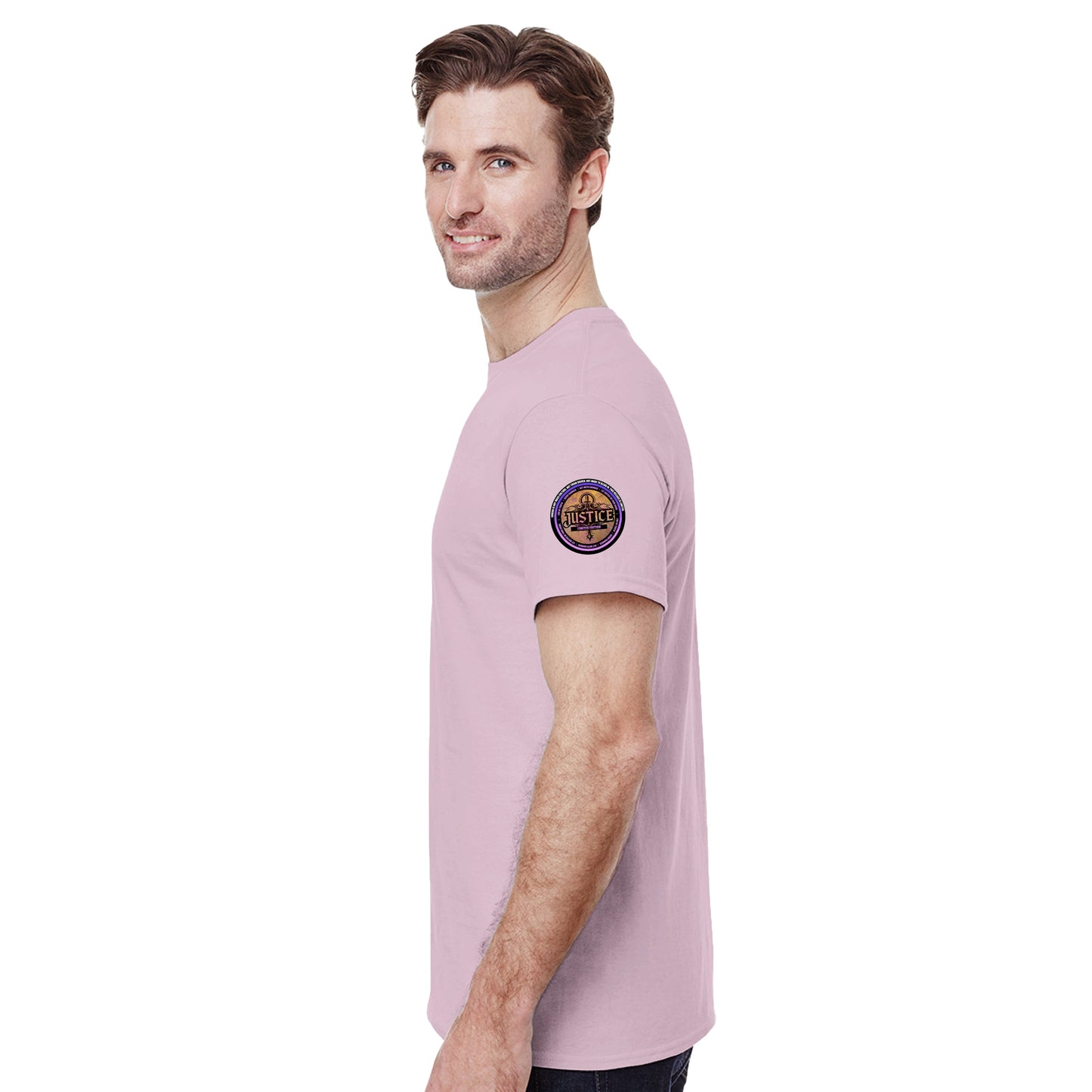 Justice Angel T-Shirt | Heavyweight unisex streetwear tee featuring sword and scales design. Bold statement piece.