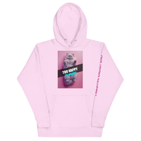 Chillax Cats Edition unisex hoodie featuring a funny Persian cat graphic with the slogan "Too Happy to Worry"