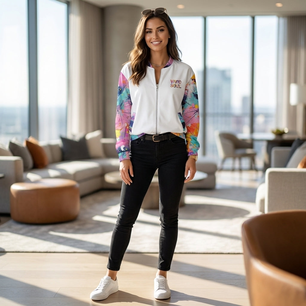 VIVID SOUL Unisex Bomber Jacket | Paint Splatter Jacket | Colorful streetwear for bold personalities